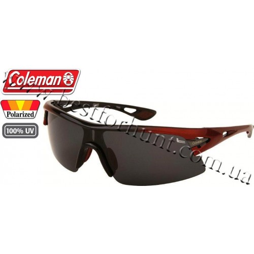 Coleman® TR90 Sport™ Polarized Sunglasses Black & Burgundy Frame Smoke Lens CC2 6501-C1
