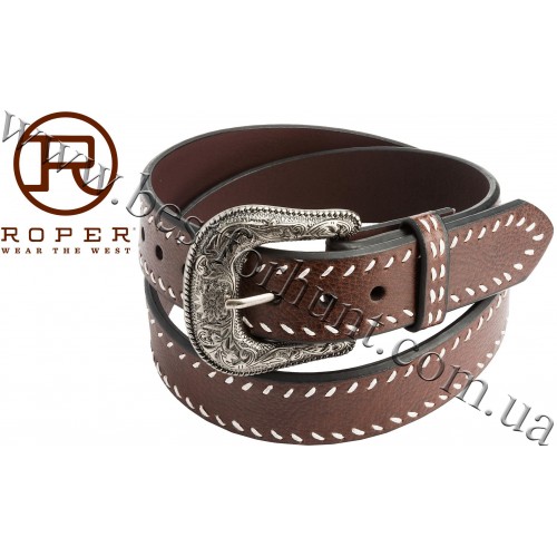 Roper® Heavy Contrast-Corded Edging Leather Belt Brown