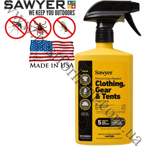 Репелент від комарів та кліщів Sawyer® Premium Odorless Permethrin Insect Repellent A Treatment for Clothing Gear and Tents Trigger Spray