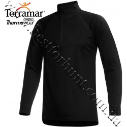 Terramar Woolskins Merino Wool Mock Turtleneck Underwear Shirt Black