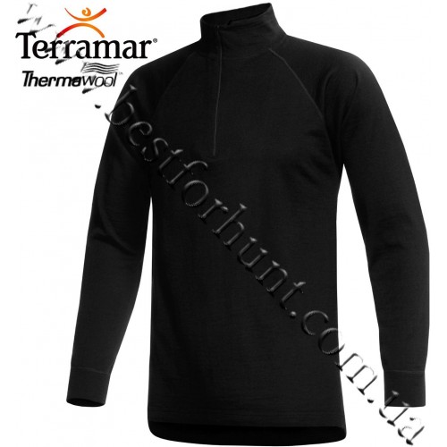 Terramar Woolskins Merino Wool Mock Turtleneck Underwear Shirt Black