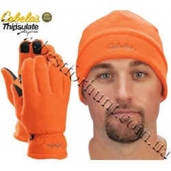 Cabela's Camo Polar-Weight Fleece Gloves Hat Combo Blaze Orange
