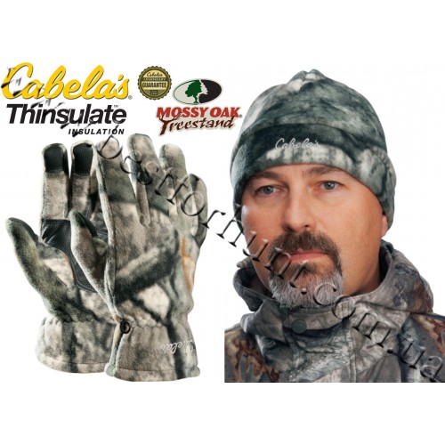 Cabela's Camo Polar-Weight Fleece Gloves Hat Combo Mossy Oak® Treestand®