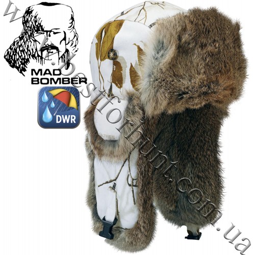 Mad Bomber® Canvas Bomber Realtree AP® Snow with Brown Rabbit Fur