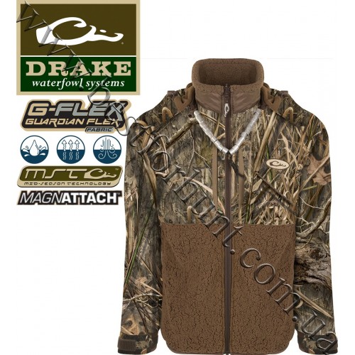 Drake® Waterfowl MST™ Guardian Flex™ Sherpa Fleece Eqwader™ Full Zip with Hood DW7341-022 Mossy Oak® Shadow Grass® Habitat™