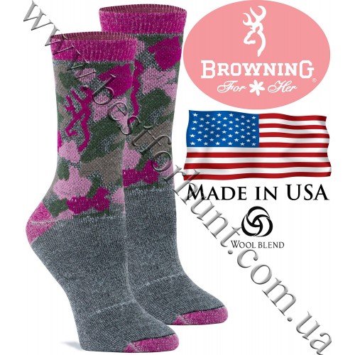 Browning® Women's Wool Blend Camo Crew Socks Pink Fuchsia