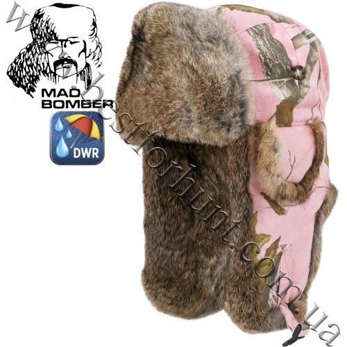 Mad Bomber® Canvas Bomber Realtree AP® Pink with Brown Rabbit Fur