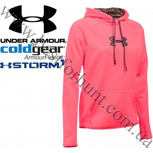Under Armour® Women's ColdGear® Storm Logo Caliber Hoodie 1286058-806 Pink Chroma-Realtree Xtra®