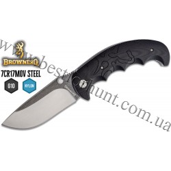 Browning® Primal 3.66” Folding Knife with Two-Tone Stonewashed Drop Point Blade and Black G10 Handles with Buckmark