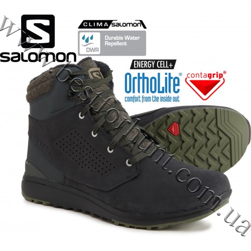 Salomon® Utility Winter CS WaterProof Leather Boots Black Peat Deep-Lichen-Green