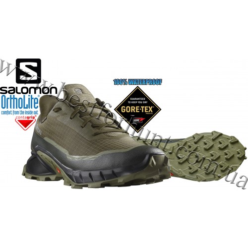 Кросівки для полювання Salomon® Alphacross 5 Gore-Tex® Waterproof Hiking Shoes Olive Night-Black-Deep Lichen Green
