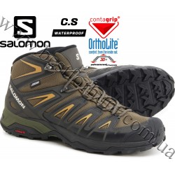 Salomon® X Ultra Pioneer Mid CS Waterproof Hiking Boots Olive Night-Beluga-Amber Gold