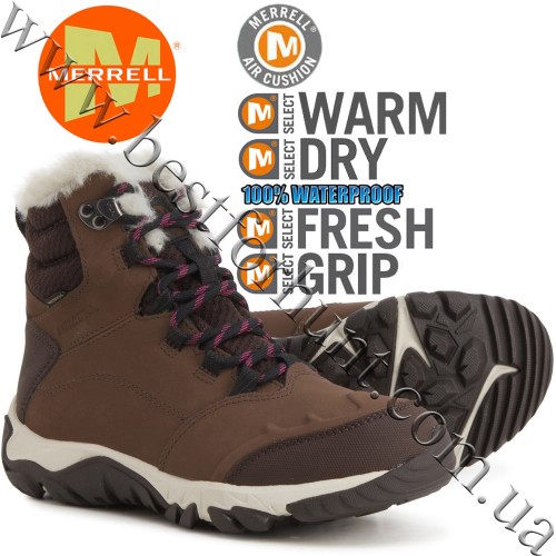 Merrell® Womens Thermo Fractal Mid Waterproof Insulated Snow Nubuck Boots Earth